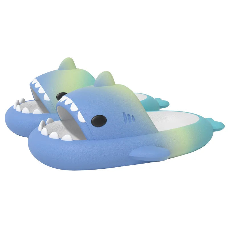 2024 Cute Summer EVA Gradient Shark Slippers Kids Candy Color Soft Indoor Sandals Women Men Fashion Outdoor Thick Sole Slides