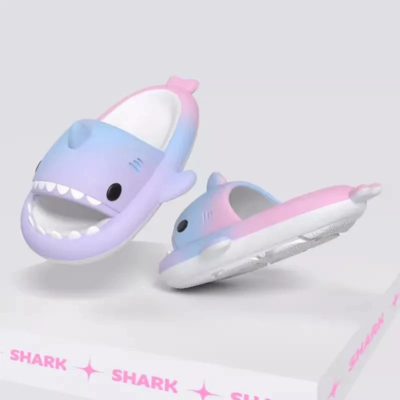 2024 Cute Summer EVA Gradient Shark Slippers Kids Candy Color Soft Indoor Sandals Women Men Fashion Outdoor Thick Sole Slides